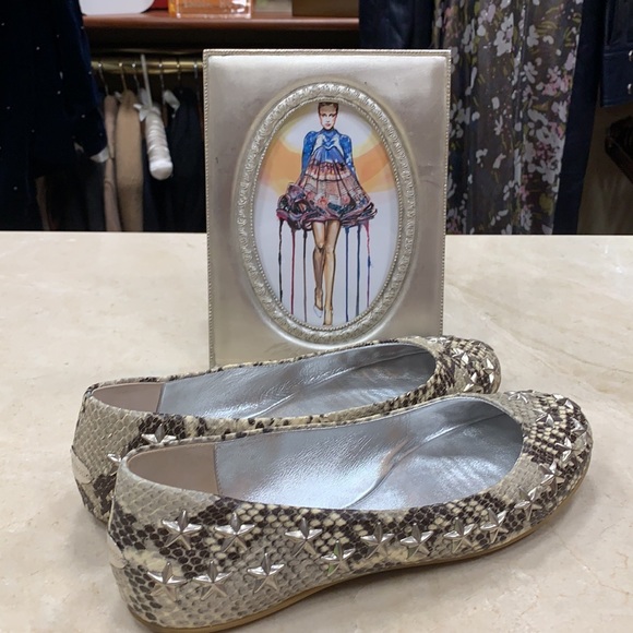 Jimmy Choo Shoes - JIMMY CHOO STAR STUDDED SNAKE 🐍 FLATS NATURAL 8